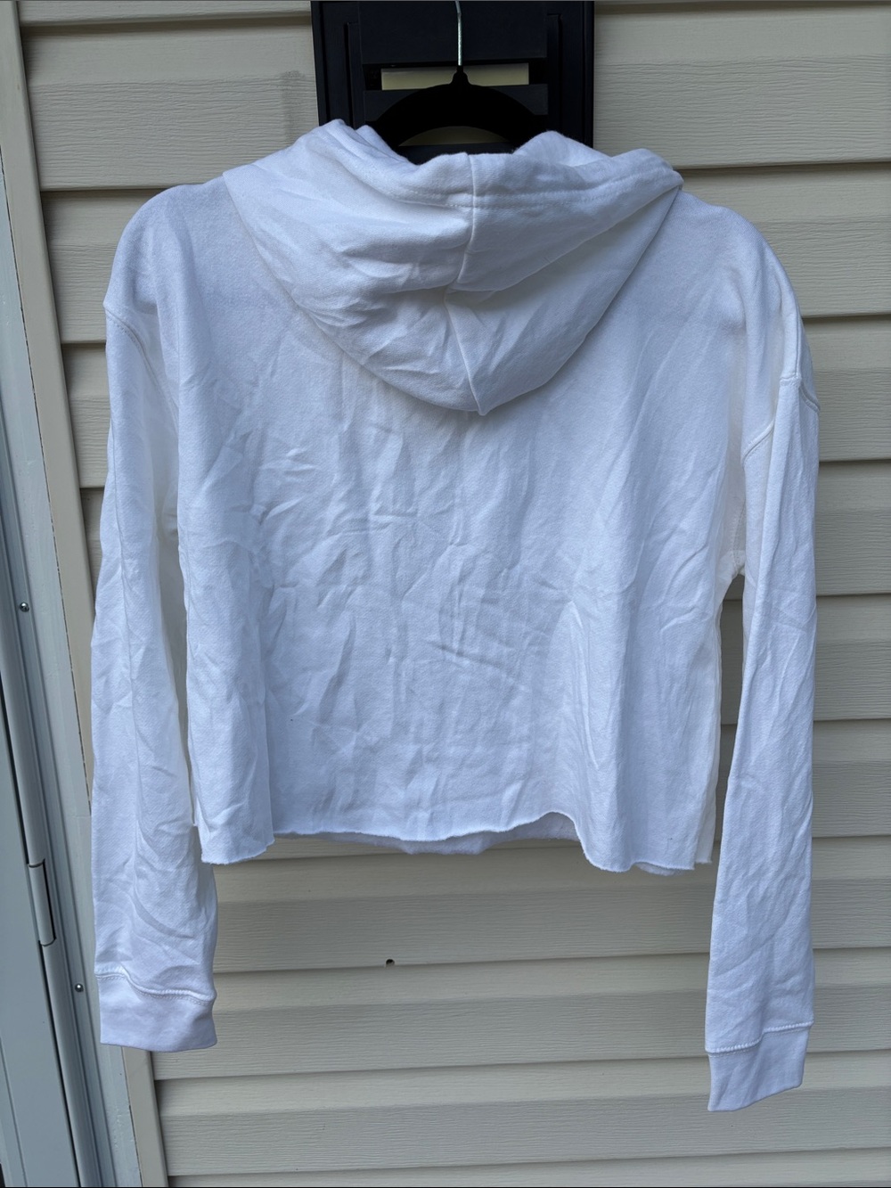 NO BRAND White Cropped Black LOGO Hoodie Sweatshirt-M - Picture 5 of 5